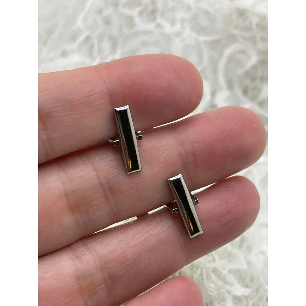 Vintage Silver Tone Oval Abstract Design Cuff Links